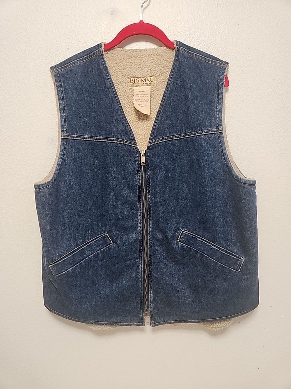 Vtg 90s Big Mac Jean Denim Vest Sherpa Lined M Heritage Western Classic JCPenney